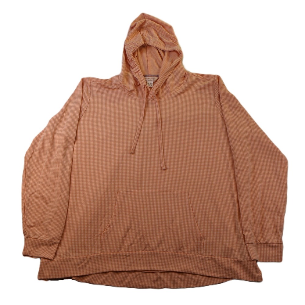 Weatherproof Men XXL Hoodie Orange Gingham Checkered Waffle Knit Pullover